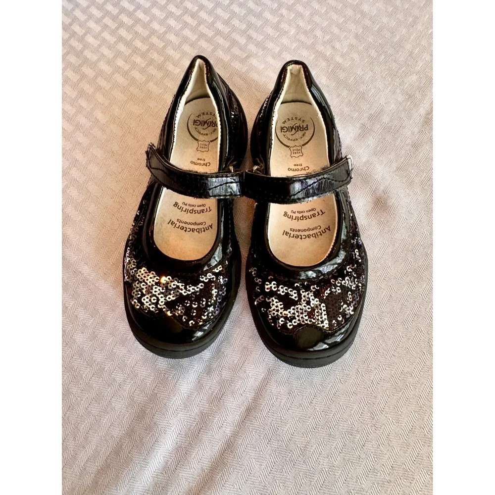 Primigi Black Patent Sequin Mary Jane Dress Shoes Girls EU 27‎ US 10 Sparkly